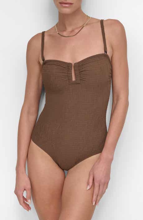 DKNY Bandeau Shirred One-Piece Swimsuit