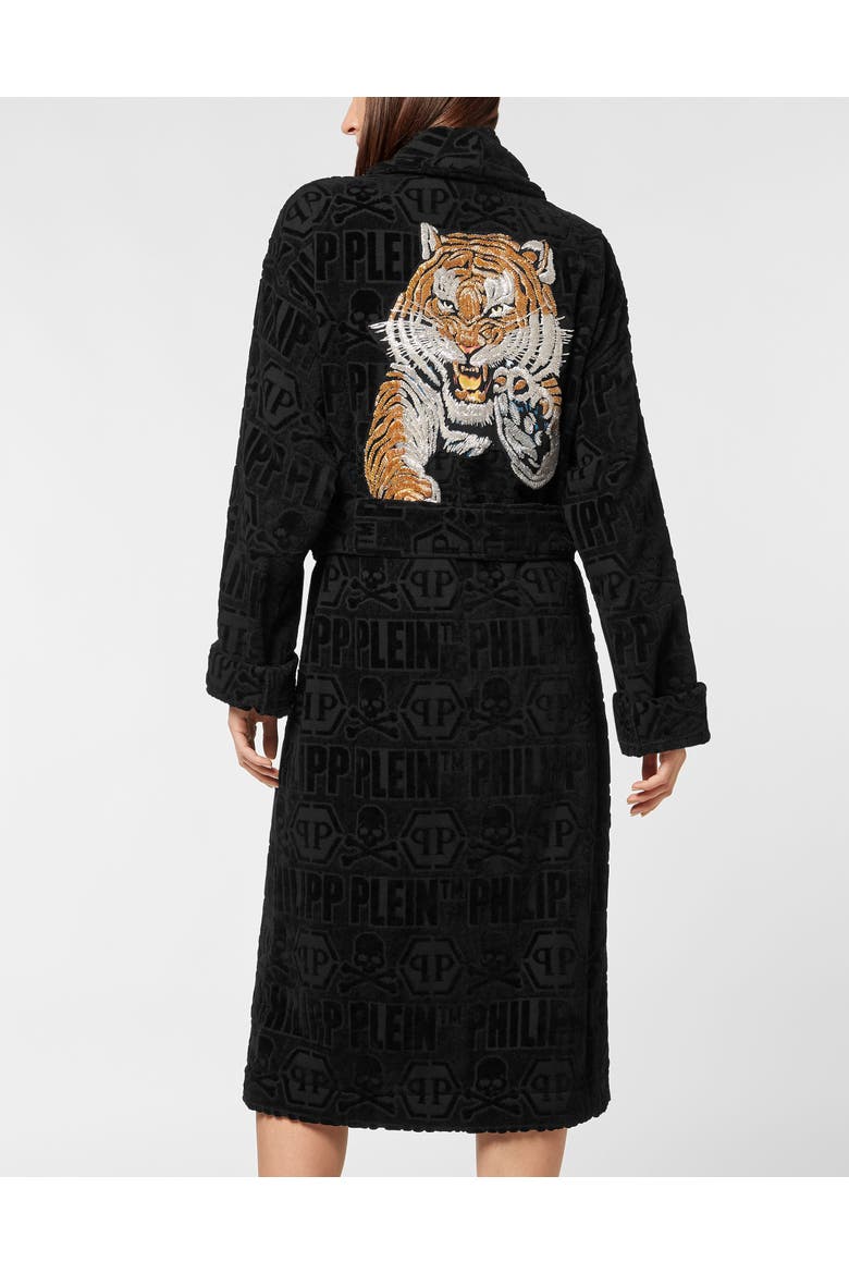 Bathrobe Tiger Unisex, Alternate, color, black