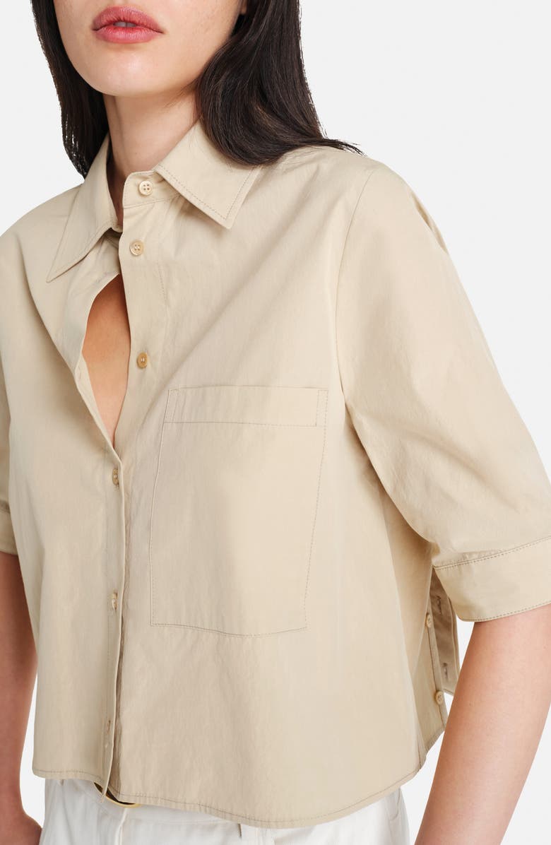 TWP Short Lived Elbow Sleeve Cotton Button-Up Shirt, Alternate, color, Safari