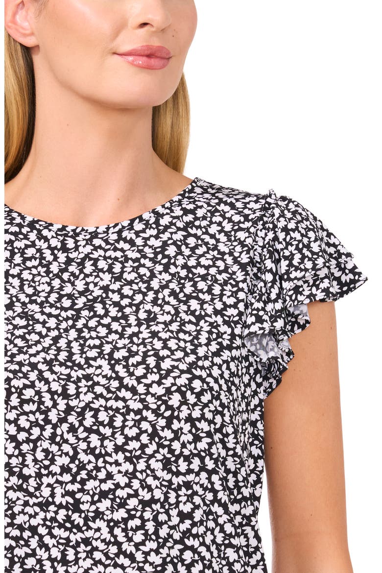 Floral Flutter Sleeve Top, Alternate, color, RICH BLACK
