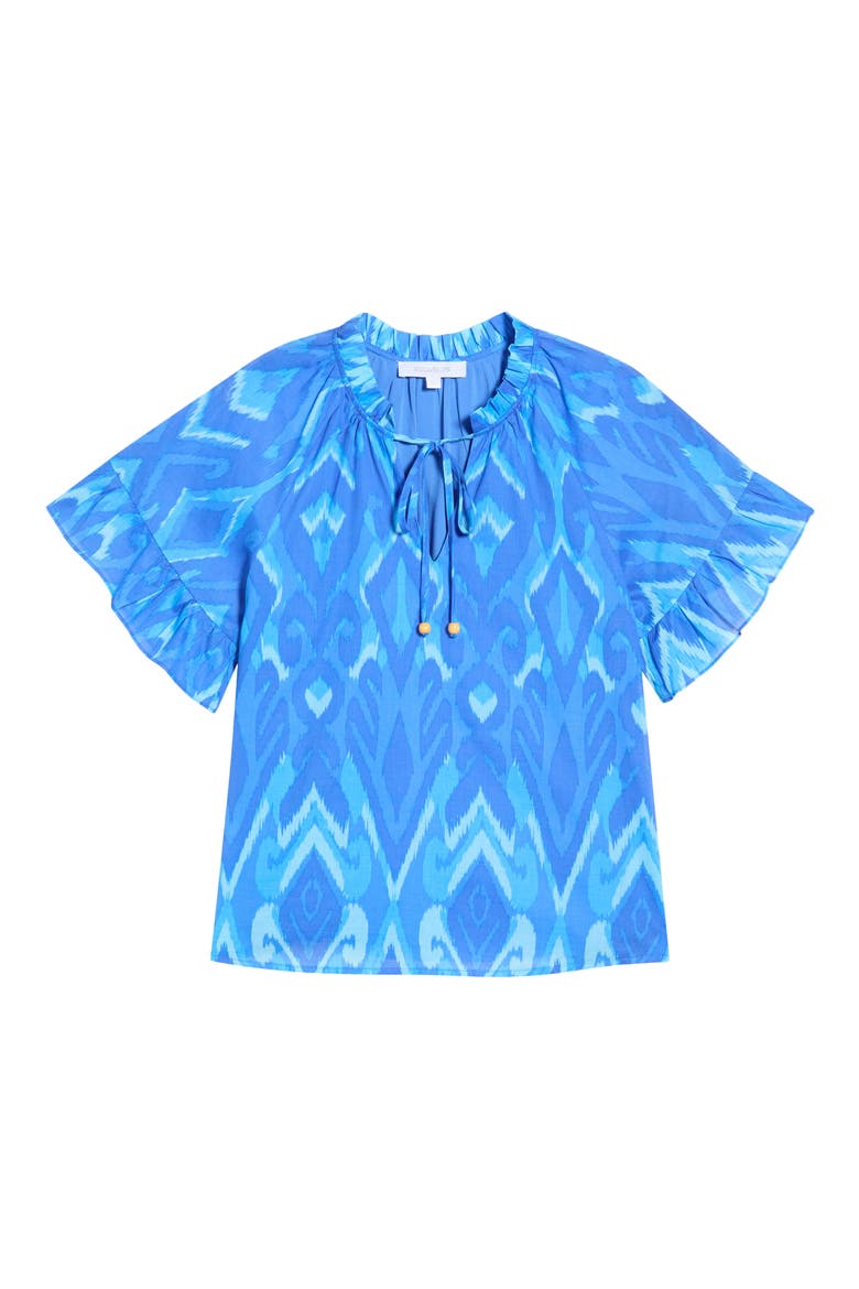 Carys Erie Abstract Cotton Split Neck Top, Alternate, color, BLUES-MULTI