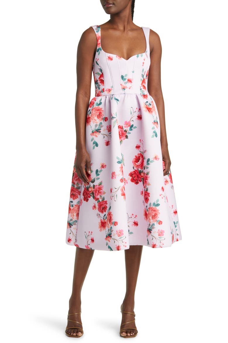 Floral Midi Dress, Main, color, PINK MULTI