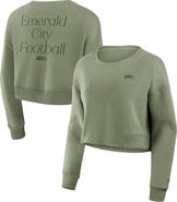 FANATICS Women's Fanatics Olive Seattle Seahawks Studio Tri-Blend Cropped Pullover Sweatshirt