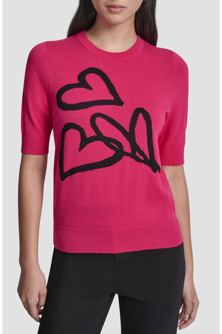 Graffiti Hearts Cotton Sweater, Main, color, HOT PINK/BLACK
