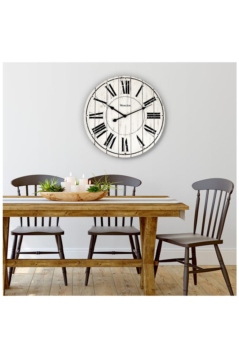 Washed Wood Wall Clock, Alternate, color, WHITE