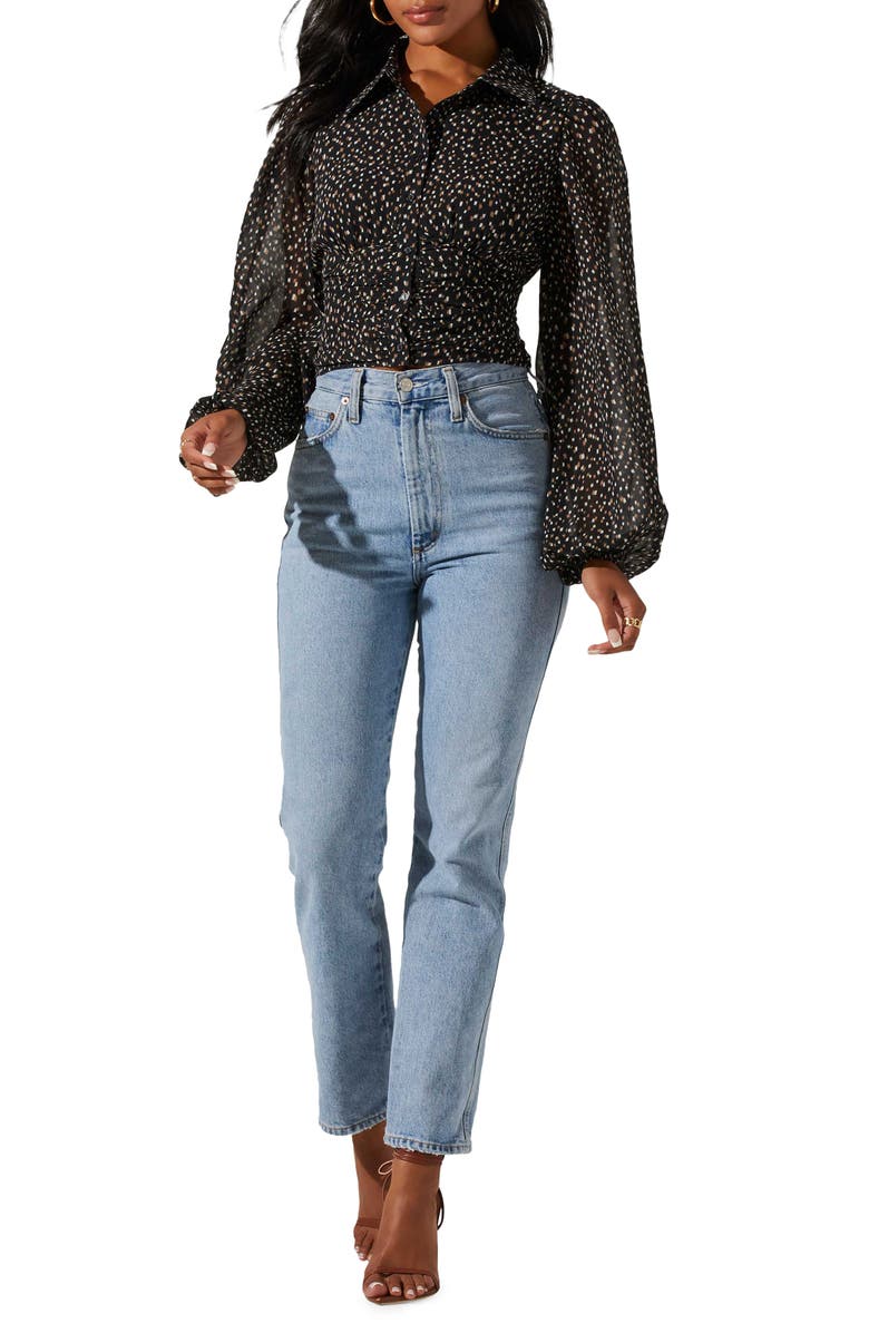 Astr The Label Womens Beverly Metallic Floral Print Blouse Black S