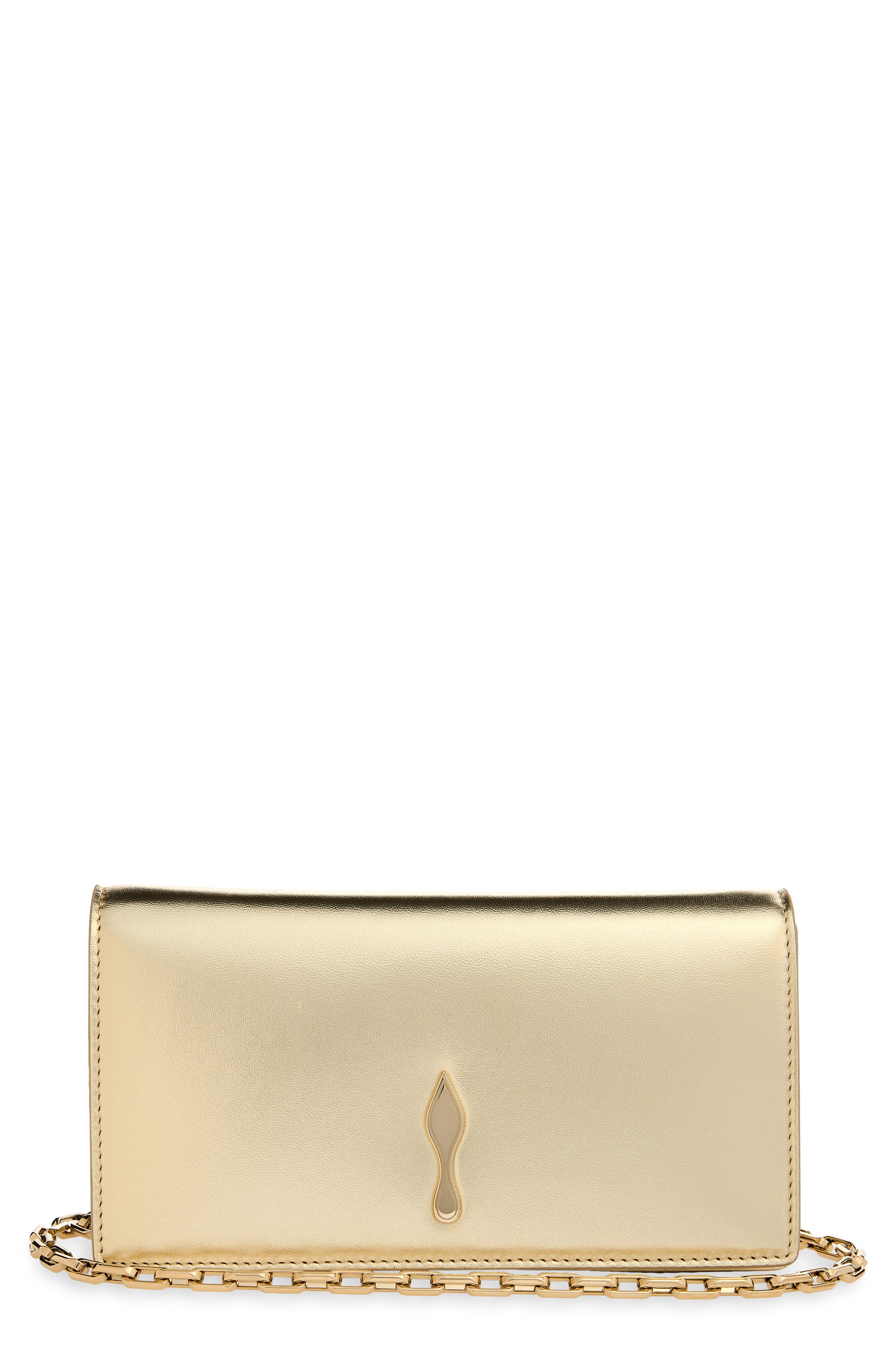 Christian Louboutin Bettina Metallic Leather Clutch, Main, color, Pl12 Platine/ Gold