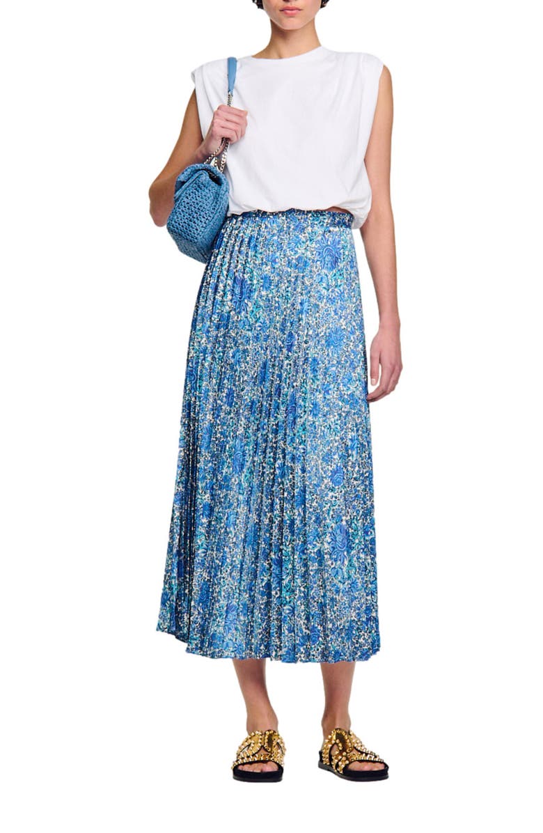 SANDRO Anjel Floral Pleated Skirt, Alternate, color, 