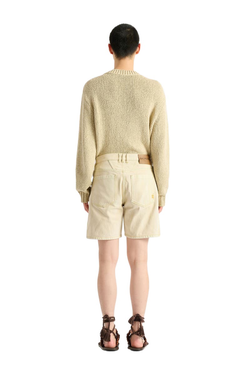 Balmain Faded denim Bermuda shorts, Alternate, color, Beige