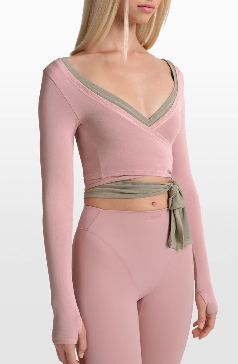 NikeSKIMS Long Sleeve Stretch Knit Wrap Top, Alternate, color, Himalayan