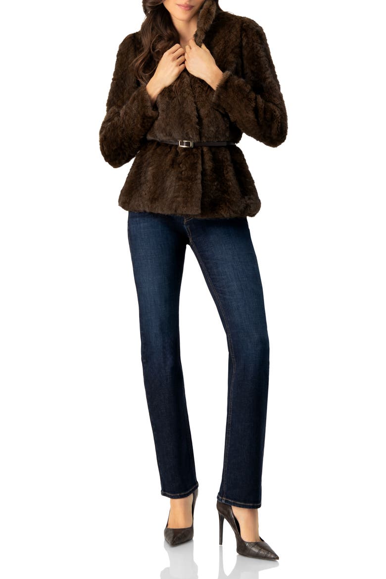 Plush Belted Fake Fur Coat, Alternate, color, Brown