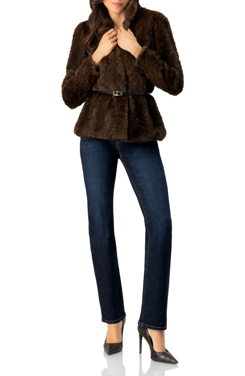 IVONNE Plush Belted Fake Fur Coat, Alternate, color, Brown