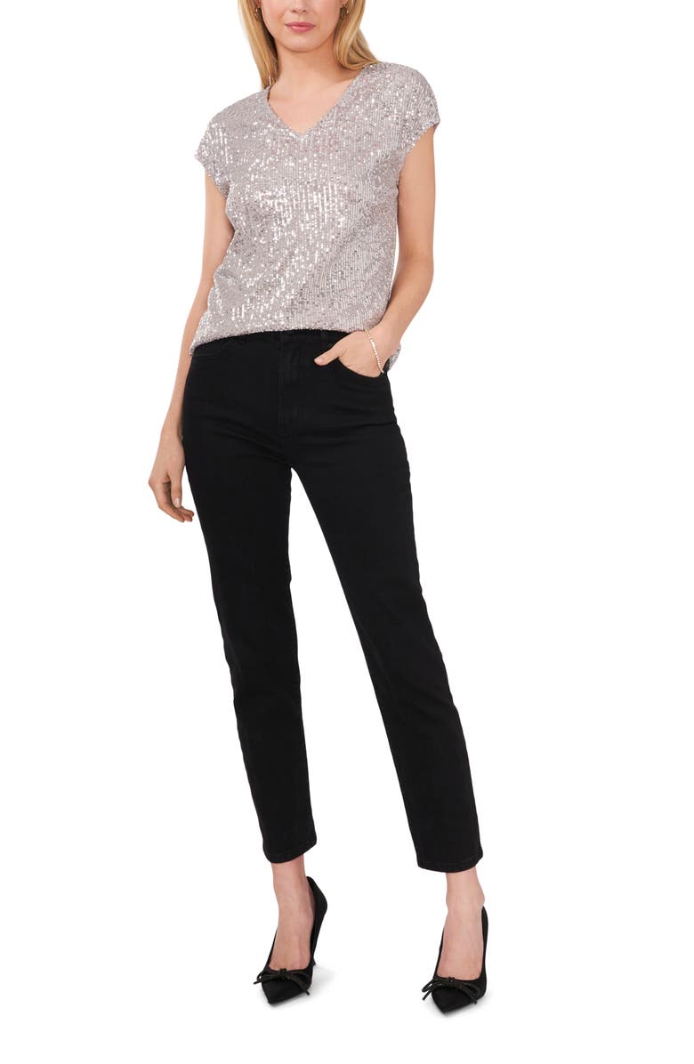 Vince Camuto Sequin Cap Sleeve Top, Alternate, color, Silver