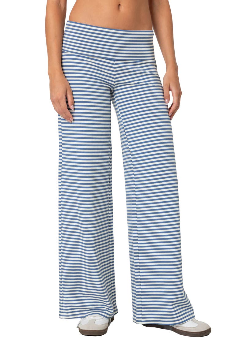Lilah Stripe Foldover Pants, Main, color, BLUE-AND-WHITE
