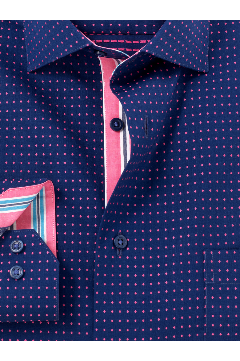 Cotton Spread Collar Poplin Slim Contrast Trim Button Cuff Long Sleeve Shirt, Alternate, color, Navy/Pink