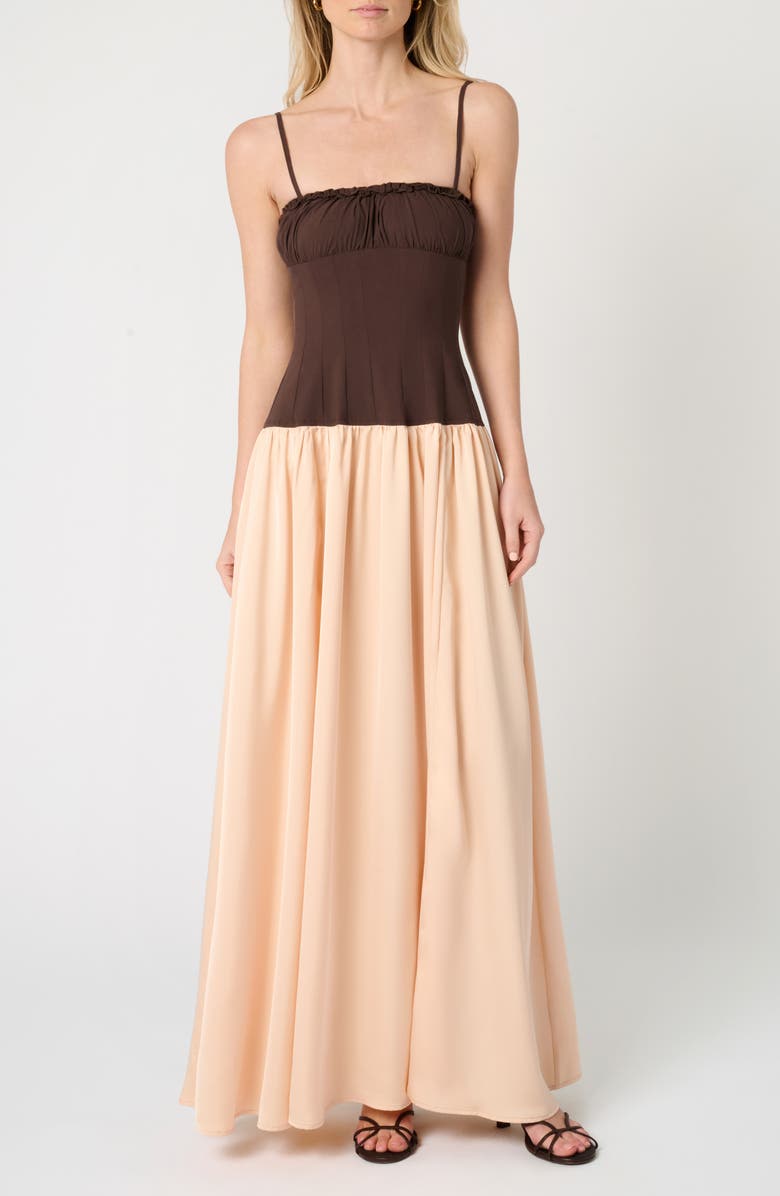 WeWoreWhat Corset Bodice Maxi Dress, Main, color, Chestnut/ Beige
