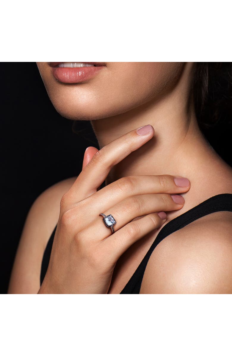 DELMAR Cushion-Cut Aquamarine & Black Diamond Ring, Alternate, color, Blue