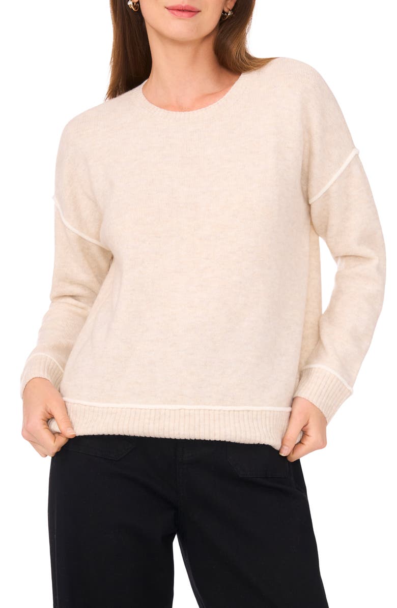 Vince Camuto Contrast Trim Crewneck Sweater, Main, color, Malted