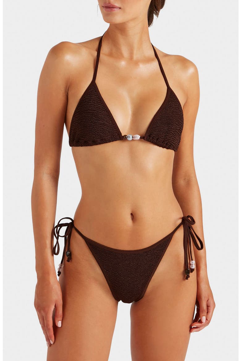 Gina Beaded Tie Bikini Bottoms, Main, color, METALLIC CHOCOLATE