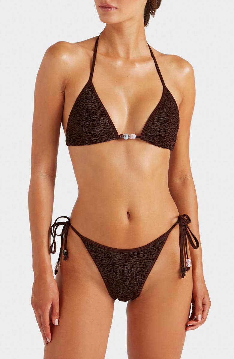 Hunza G Gina Beaded Tie Bikini Bottoms, Main, color, Metallic Chocolate