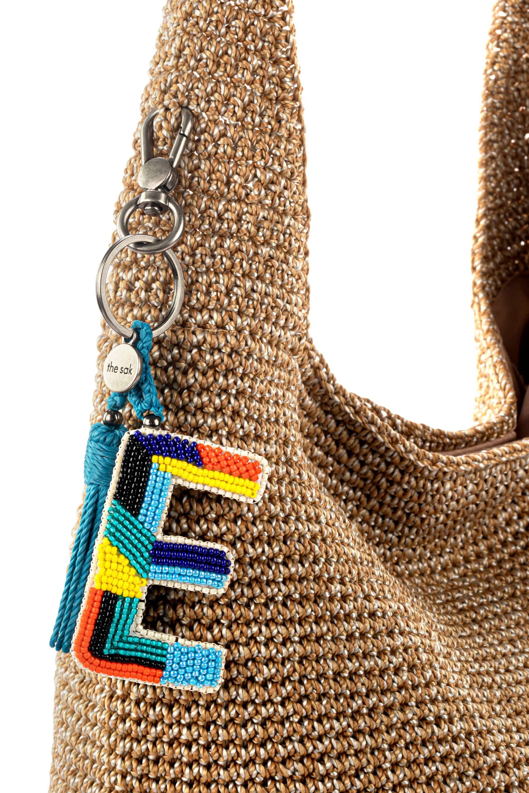 The Sak Yarnicharmz Hand Crochet Dangle - Letters, Alternate, color, E