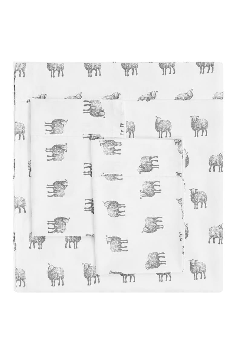 Sheep Print 400 Thread Count Cotton Sheet Set, Main, color, GREY
