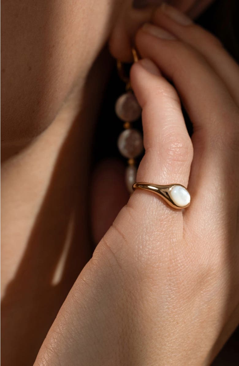 MADE BY MARY Mother of Pearl Signet Ring, Alternate, color, Gold Vermeil