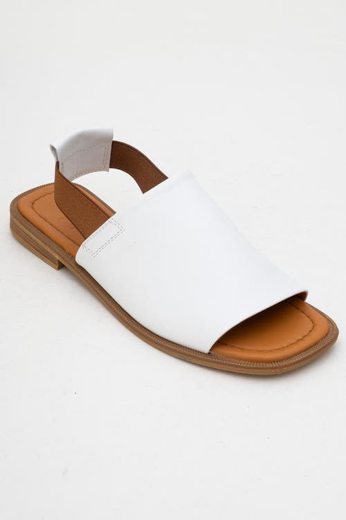Forever & Always Shoes Fuela Leather Elastic Flat Sandals In White