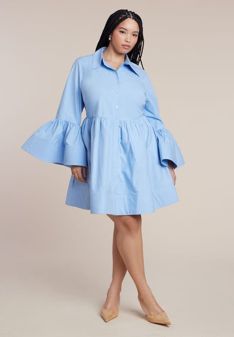 Poplin Ruffle Flare Mini Dress (Plus)