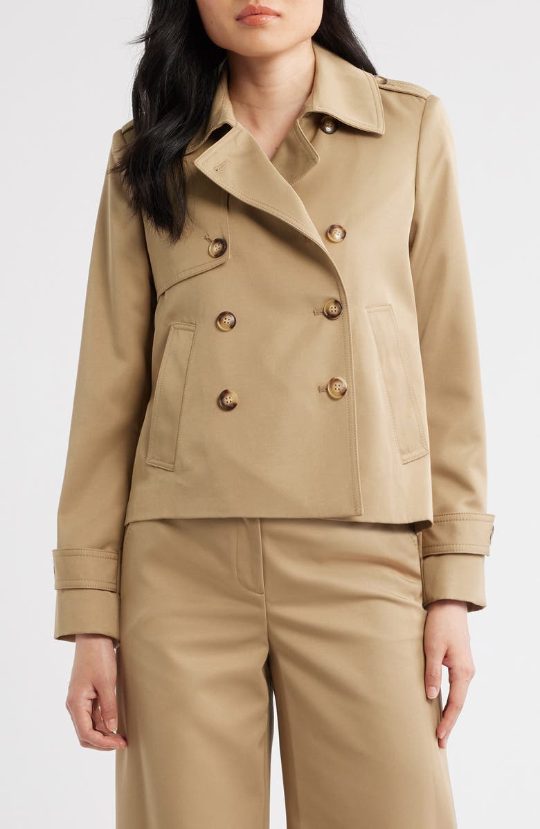 Tahari ASL Cropped Trench Coat, Main, color, Khaki
