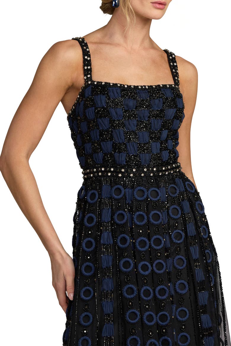Sleeveless Embellished Mesh A-Line Evening Gown, Alternate, color, Black Midnight