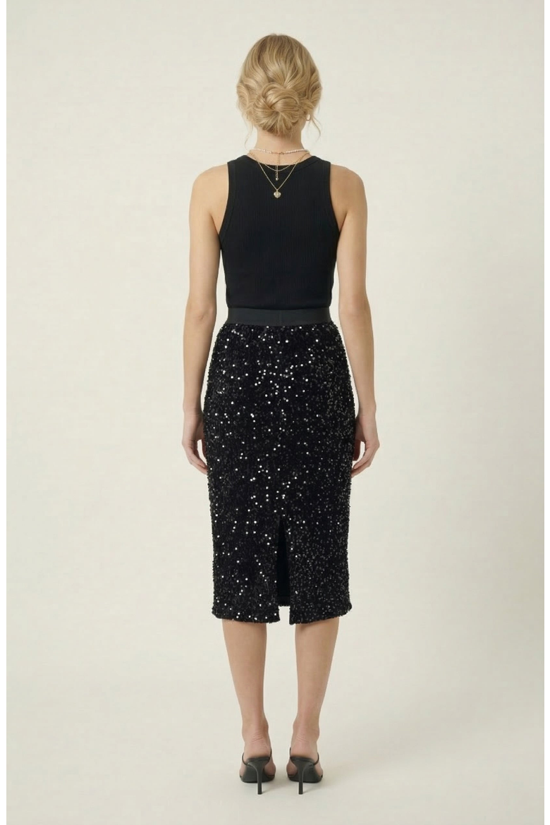 Sequin Midi Skirt, Alternate, color, Black