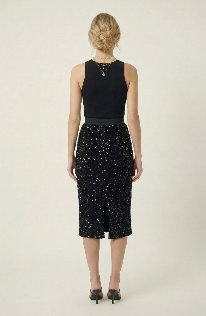 Modenaire Sequin Midi Skirt, Alternate, color, Black