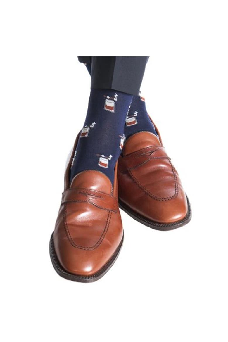 Jack's Bourbon and Cigar Over The Calf Mercerized Cotton Socks, Alternate, color, Navy Blue