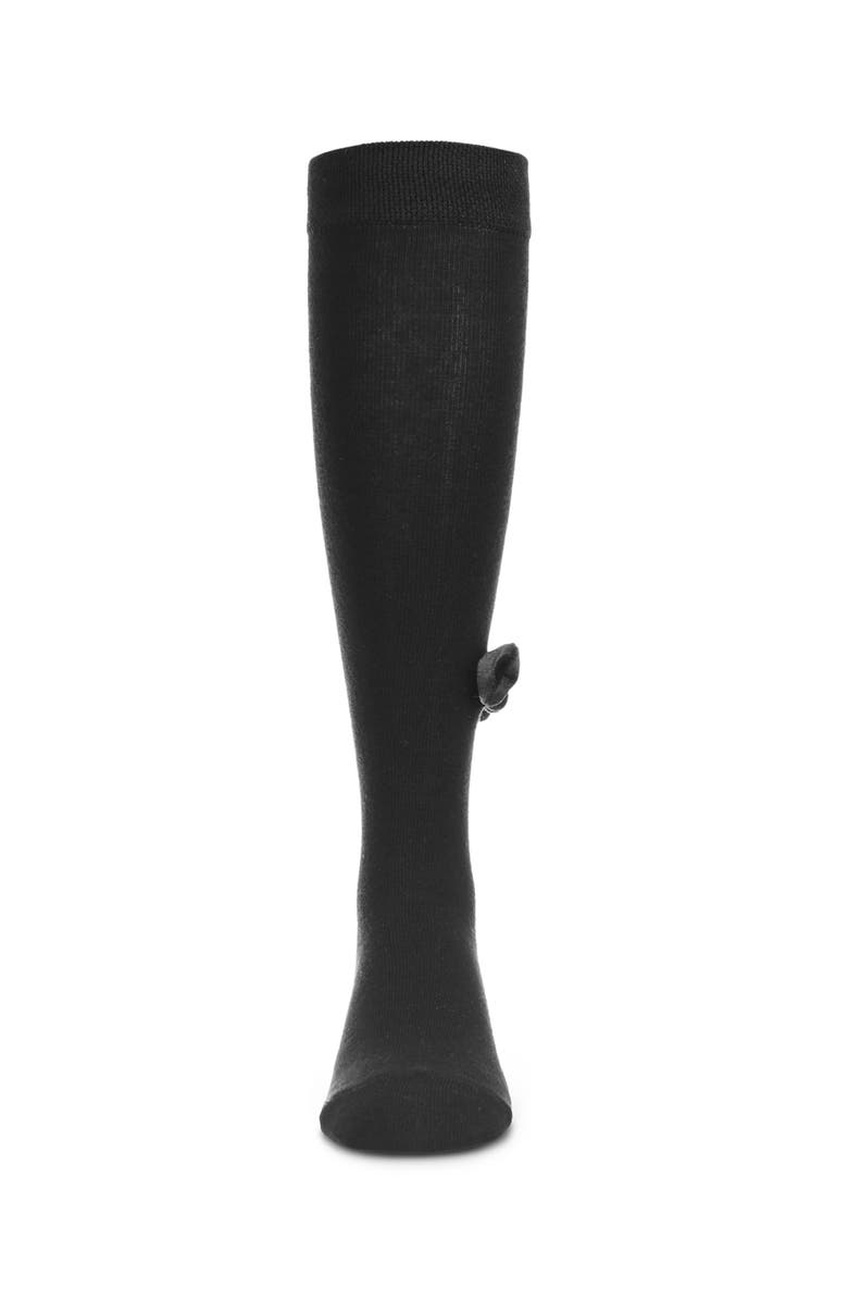 MeMoi Velvet Bow Knee High Sock, Alternate, color, Black