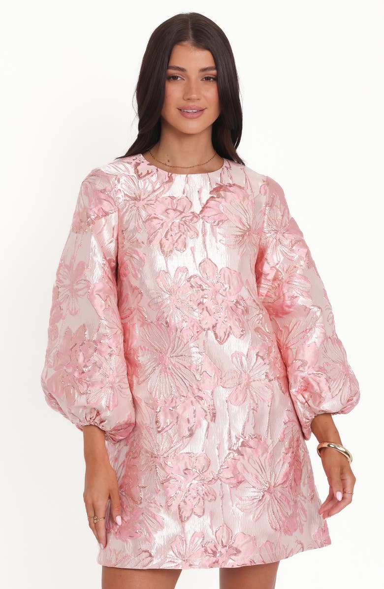Petal & Pup Treloar Balloon Sleeve Metallic Jacquard Minidress, Alternate, color, Pink Brocade