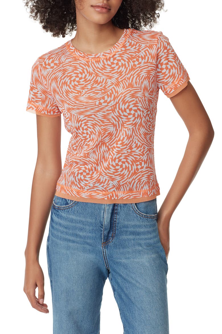 Izzie Mesh T-Shirt, Main, color, FLAMINGO SPIRAL CHECK