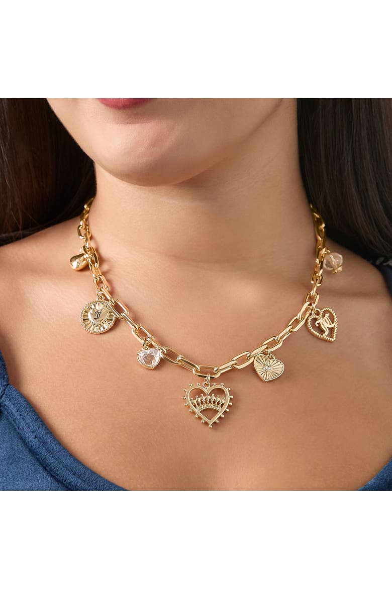 Heart Juicy Logo Charm Necklace, 18+2'', Alternate, color, Gold Tone