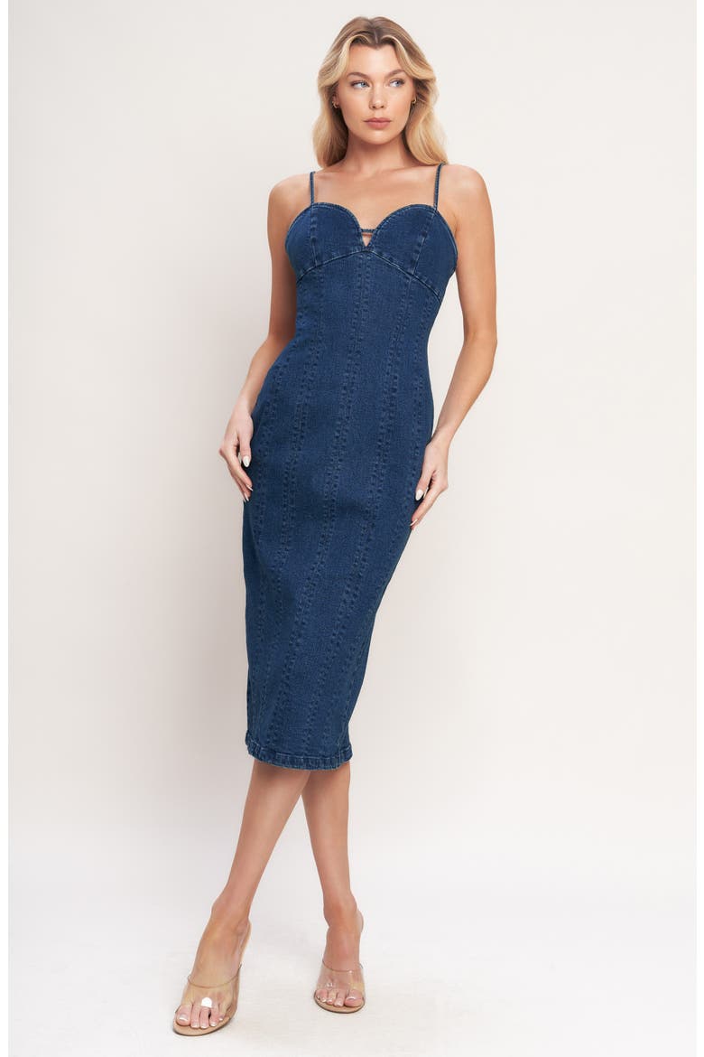 Sweetheart Neck Denim Midi Dress, Alternate, color, MEDIUM INDIGO