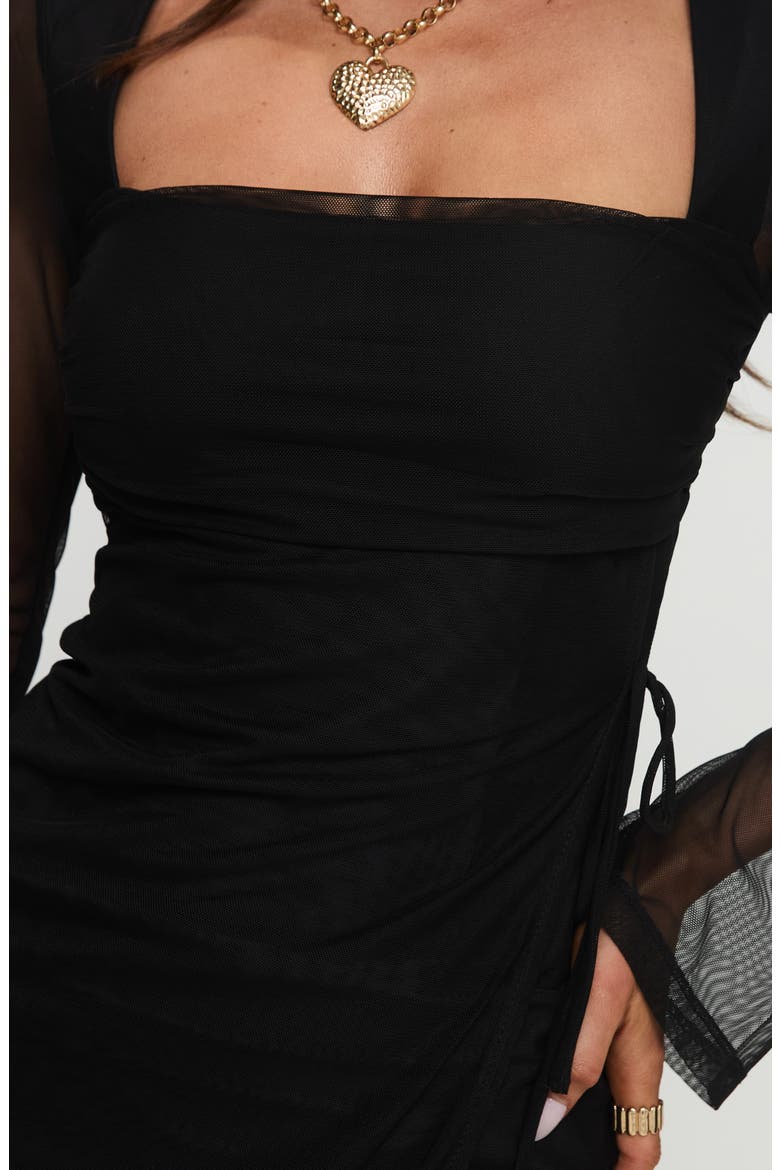 Martinez Mesh Long Sleeve Minidress, Alternate, color, BLACK