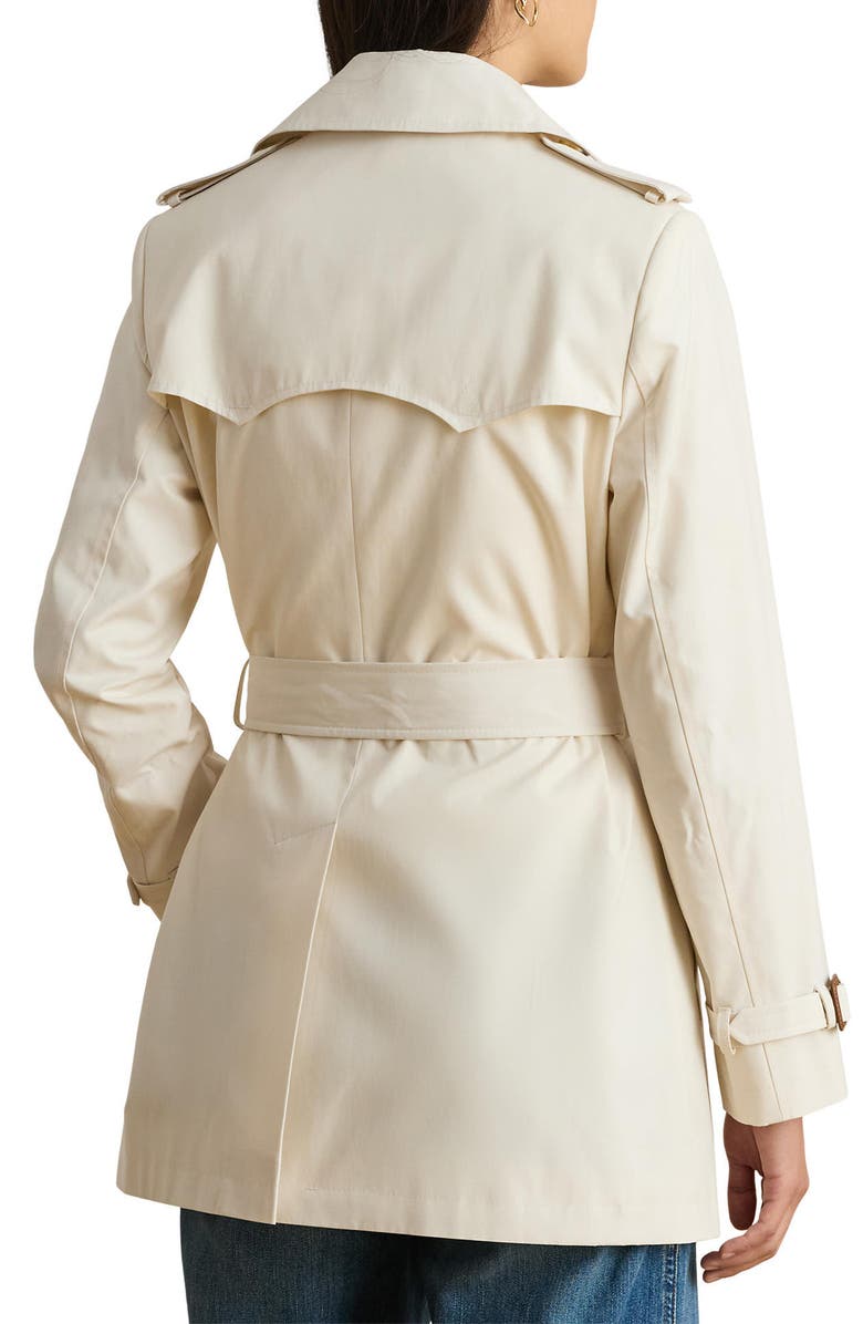 Lauren Ralph Lauren Short Double Breasted Trench Coat, Alternate, color, Mascarpone Cream