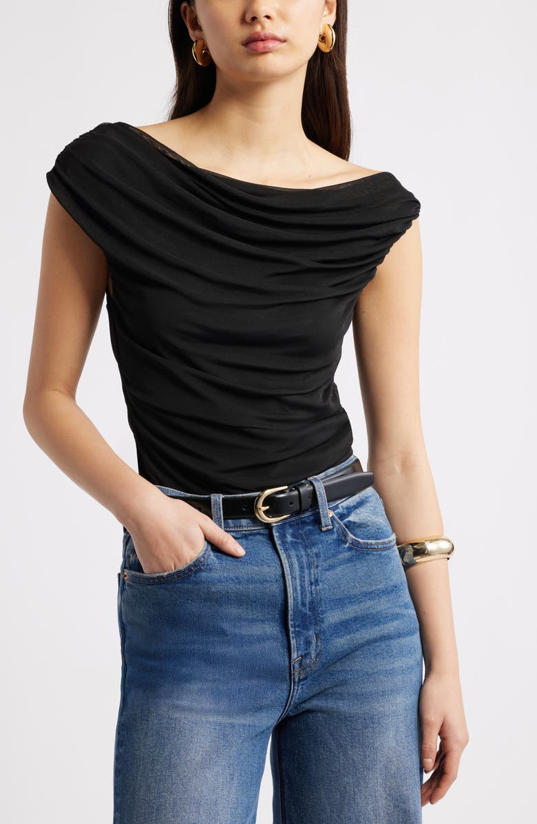 Open Edit Cap Sleeve Mesh Top, Main, color,