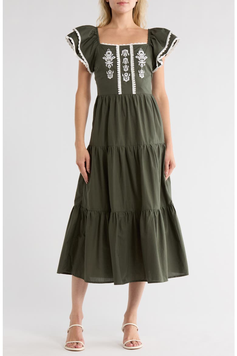 Embroidered Midi Dress, Main, color, DEEP DEPTHS/ EGRET