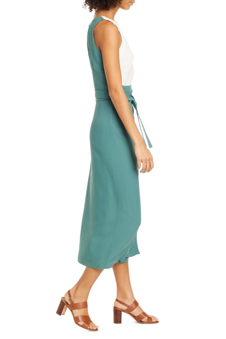 Cady Sleeveless Tie Waist Satin Dress, Alternate, color, HUNTER GREEN