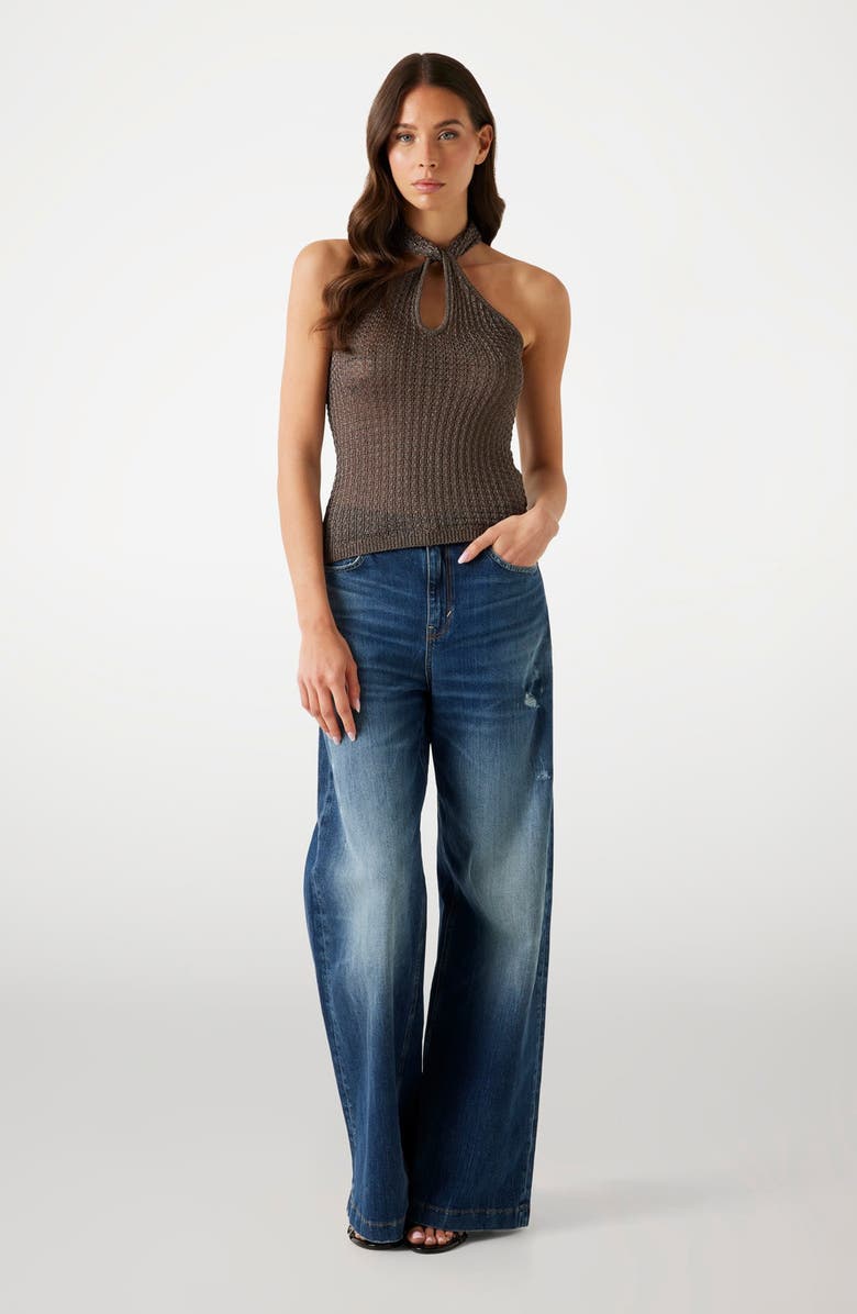 GUESS Shimmer Knit Keyhole Neck Sleeveless Sweater, Alternate, color, Brown