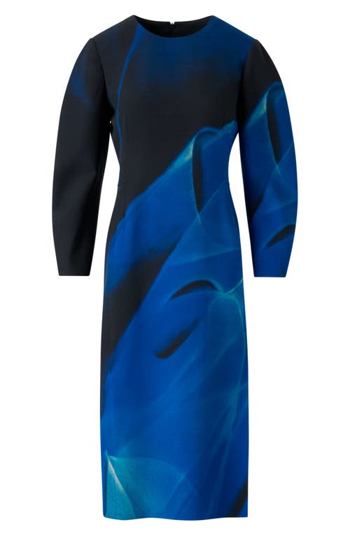 Akris Alysons Cyanotype-print Voluminous Sleeve Midi Dress In Blue