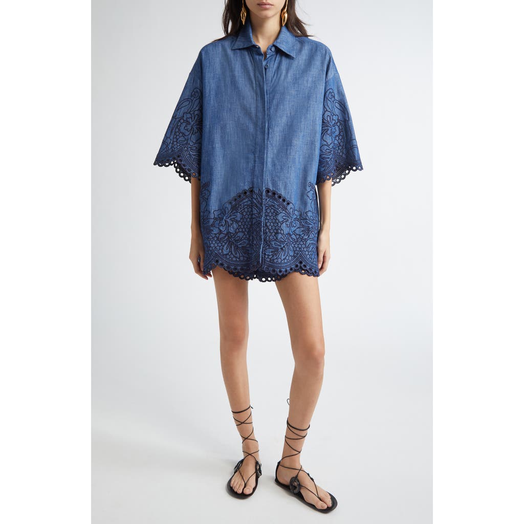 Shop Zimmermann Coco Embroidered Chambray Shirt