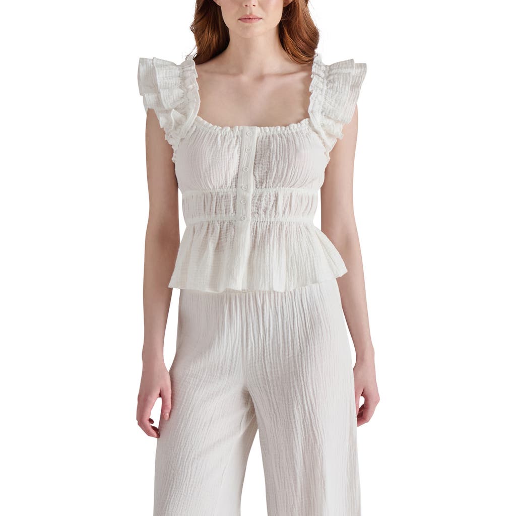 Steve Madden Button Front Peplum Top In White