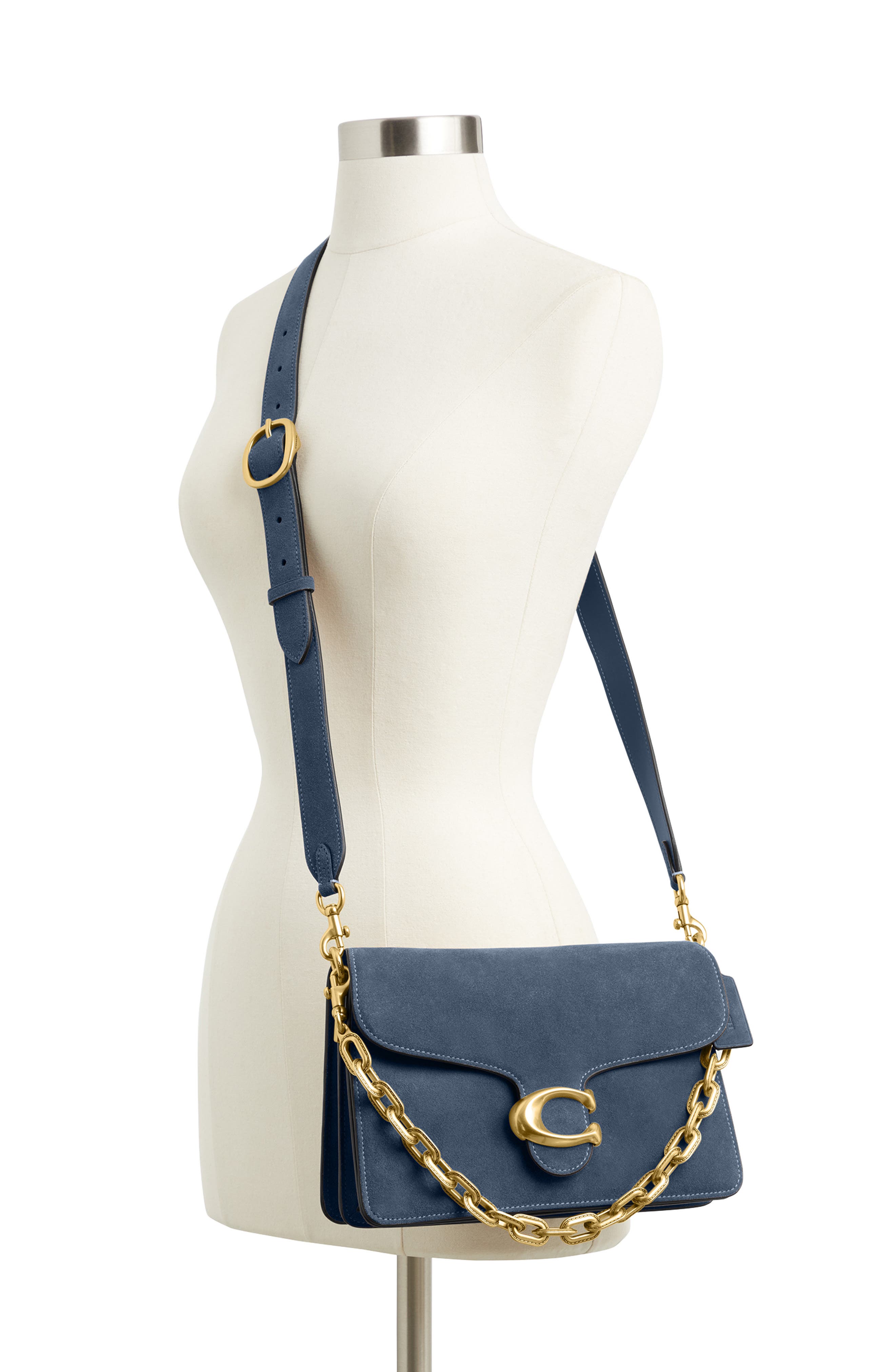 COACH Chain Tabby Suede Shoulder Bag, Alternate, color, Light Denim