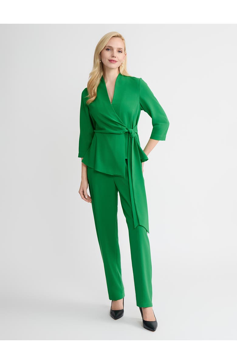 Misook Crepe de Chine Wrap Blouse, Main, color, Clover Field